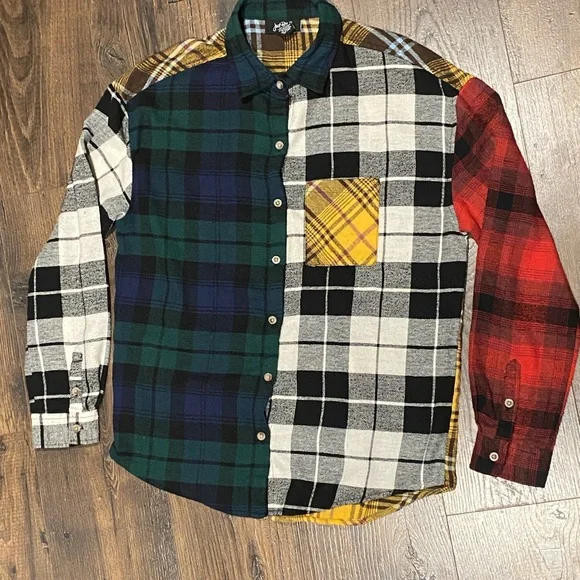 Plaid Patchwork Button Down Shirt - Picture 1 of 2